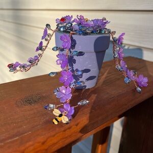 Handcrafted Beaded Purple Succulent in 3” purple pot